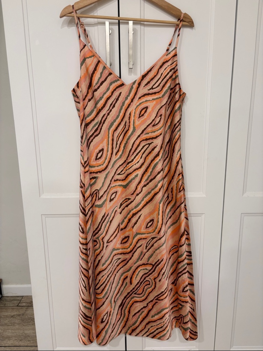 Y2K Satin Slip Dress in Peach Zebra Print - XL